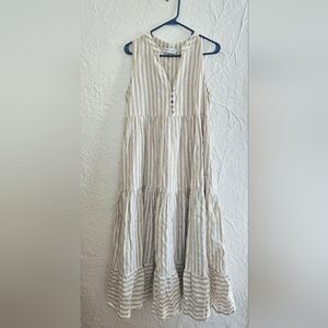 Petal & Pup Beige Striped Maxi Dress